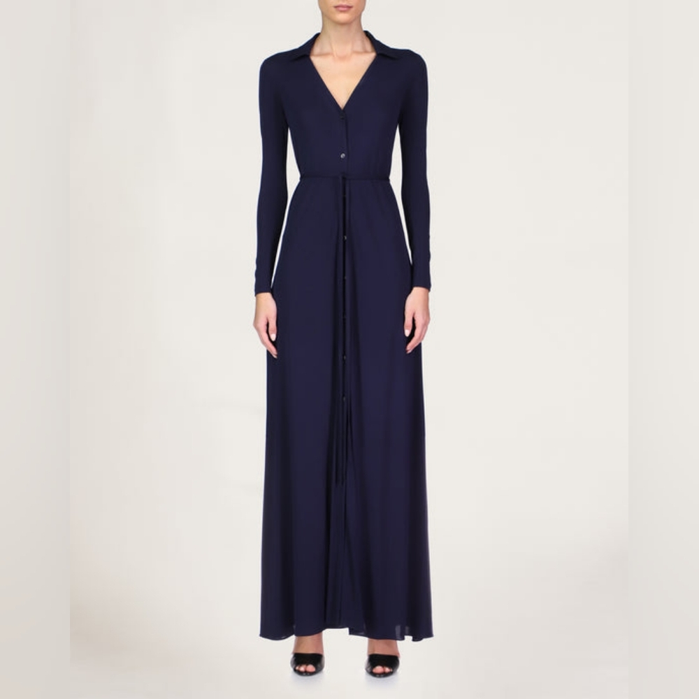 Halston Heritage Savanah Shirt Dress Navy Long Sleeve Dress 12